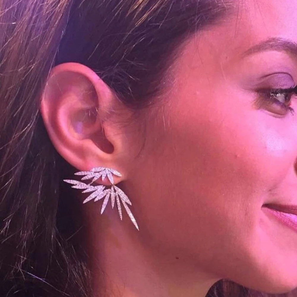 

HIBRIDE Hot Selling Cubic Zirconia Pave Setting Earrings for Women Leaf Shape Bridal Stud Earrings brincos para as mulheresE-217