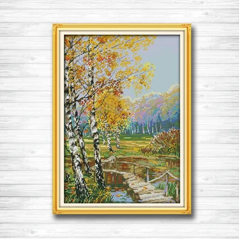 

Autumnal scenery countryside painting dmc 14CT 11CT counted cross stitch Needlework Set Embroidery kits chinese cross stitch