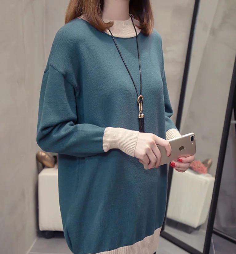 Plus Size Mid Long Pullovers Women Autumn Winter 2020 Vintage Loose Patchwork Sweaters Oversized Ladies Jumpers Knitwear PF17 | Женская