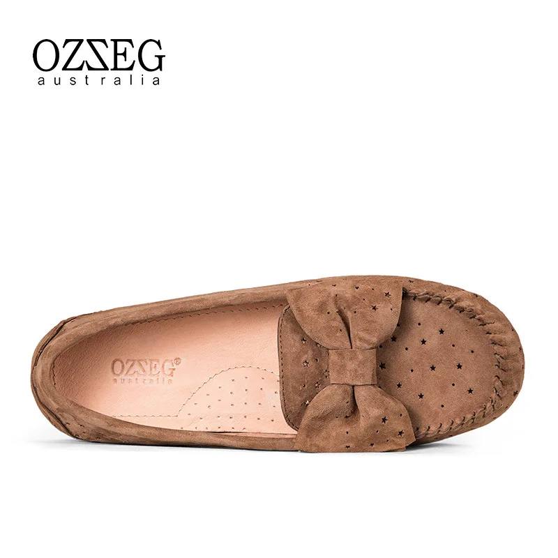 

2019 Summer Hollow out Full Leather Moccosins Women's Bow Breathable Anti-slip Casual Maternity Shoes Guangzhou