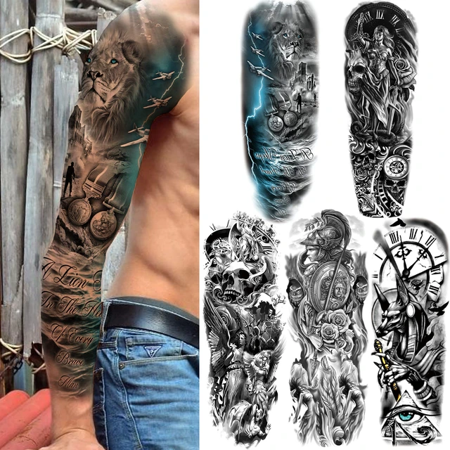 Full Arm Devil Temporary Tattoo Sleeve For Men Women Monster Skull Black Warrior  Tattoos Sticker Large 3d Compass Demon Tatoos - Temporary Tattoos -  AliExpress