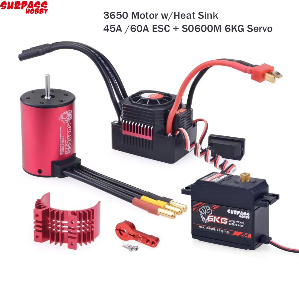 

KK Waterproof Combo 3650 3100KV 4500KV Brushless Motor w/Heat Sink 45A / 60A Brushless ESC + S0600M 6KG Servo for RC 1/10 Car