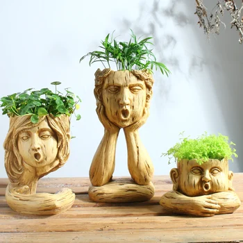 

Technology Strange Head Flower Pot Imitation Tree Root Planter Multifunctional Pot Fish Tank Portrait Art Crats Vase Home Access