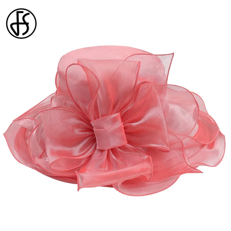 Женская винтажная шляпка от солнца FS розовая Шляпка из органзы с широкими полями