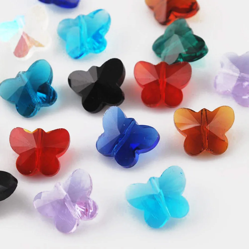10pcs 14mm Butterfly Shape Faceted Crystal Glass Loose Crafts Beads for Jewelry Making DIY Crafts 30pcs 6mm diagonal hole cube faceted colorful crystal glass loose beads for jewelry making diy crafts findings