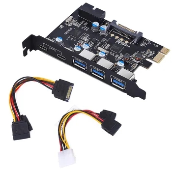 PCI-E to Type C (2), Type A (3) USB 3.0 5-Port PCI Express Expansion Card with Internal USB 3.0 19-PIN Connector dovewill pci e sata 3 to usb 3 0 4 port pci express expansion card 4 usb 3 0 ports