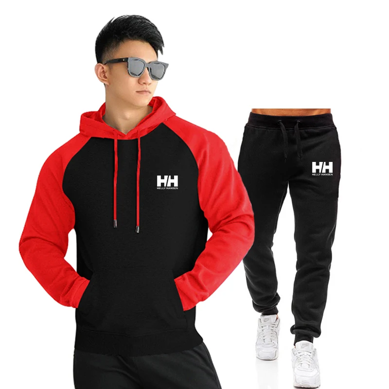 

2020 new hoodie men's sweater fashion printing letters autumn and winter brand casual sports suit two piece splicing hoodie