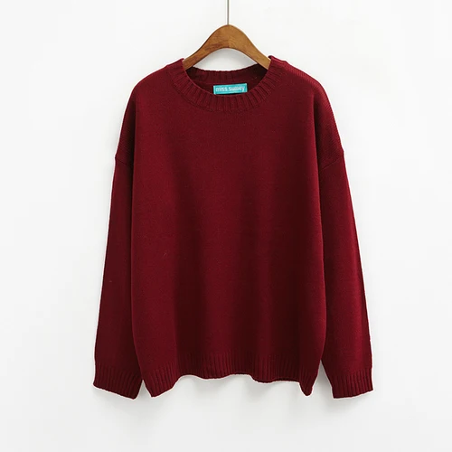 Бургундия Neploe Pull Femme осенне-зимний женский свитер корейский однотонный Вязаный топ с длинными рукавами Свободный Повседневный пуловер Джемперы 54055 - Цвет: Бургундия