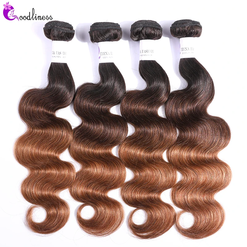  Goodliness 1/3/4pcs 613 Body Wave Bundles Brazilian Hair Weave Bundles Remy Three Tone 1b/4/27 1b/4