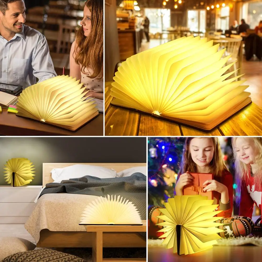 Online Kohree Kunst Led Buch Lampe Licht USB Aufladbare Faltbare Holz Nacht Licht Valentinstag Geburtstag Weihnachten Geschenk für Familie Freund