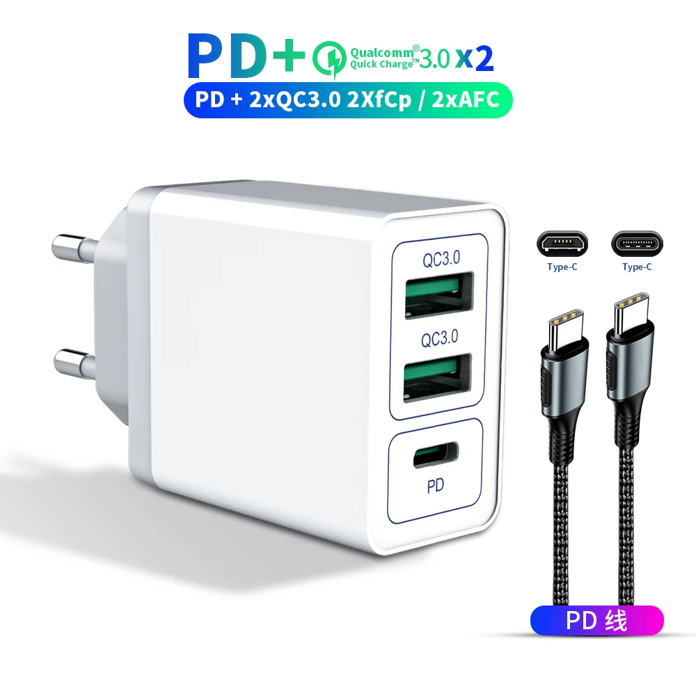 Быстрая зарядка PD 3,0 QC 3,0 зарядное устройство 18 Вт Тип C QC 3,0 зарядное устройство для samsung s10 plus быстрое зарядное устройство для iPhone 11 Pro XR XS 8 Xiaomi - Тип штекера: 3 Port-PD-Type C