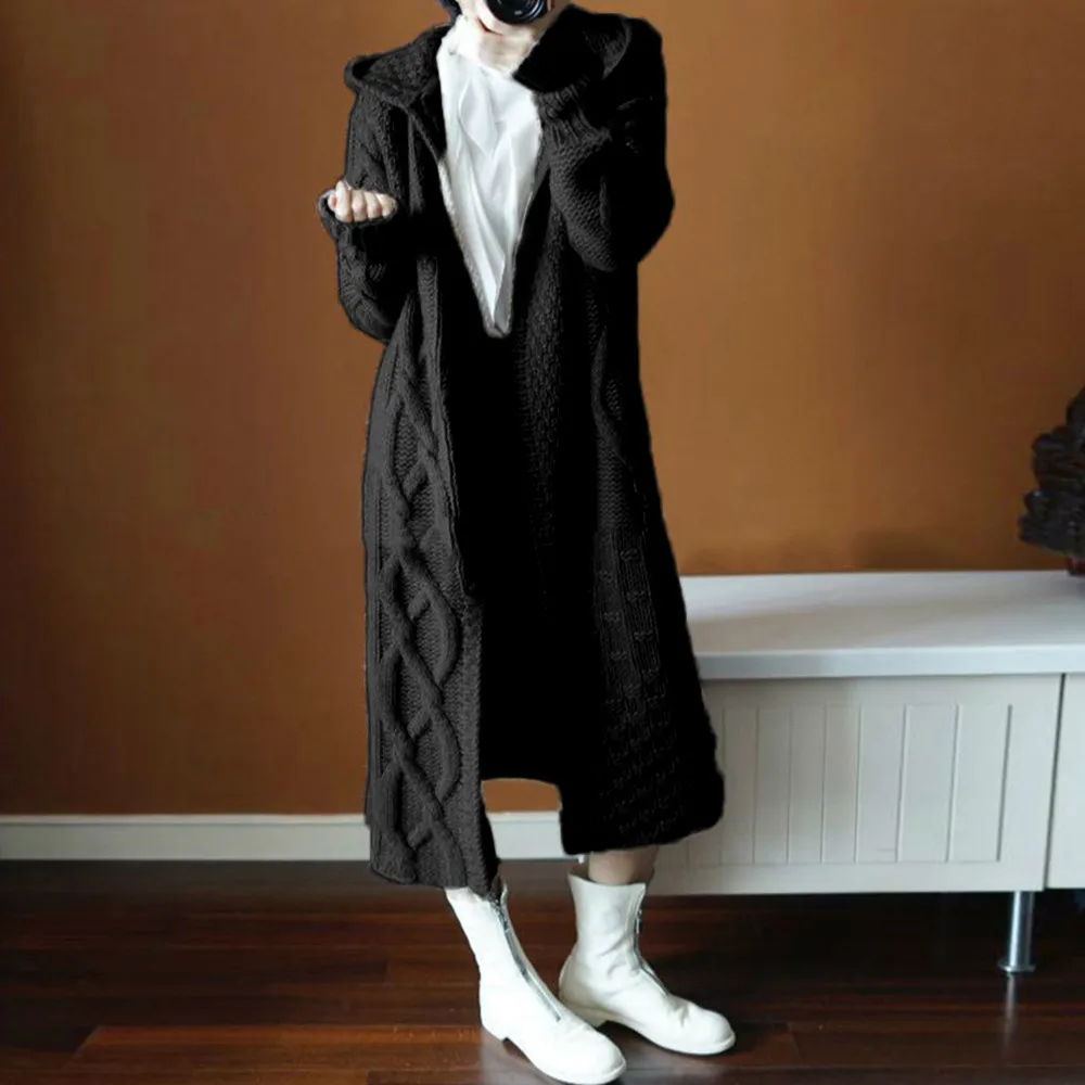 Женский зимний длинный кардиган, Осеннее трикотажное пальто, женская верхняя одежда, Вязанный свитер-кардиган с пупочным плетением, женский свитер Nouveaute# T2