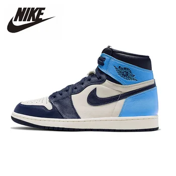 

Original Nike Air Jordan 1 Obsidian Men's Basketball Shoes Women High-top Comfortable Sports Outdoor Sneakers 555088-140