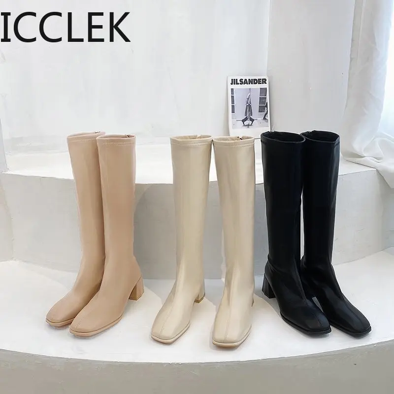 Хлопковые сапоги до колена на толстом каблуке молнии зимняя женская обувь | Обувь