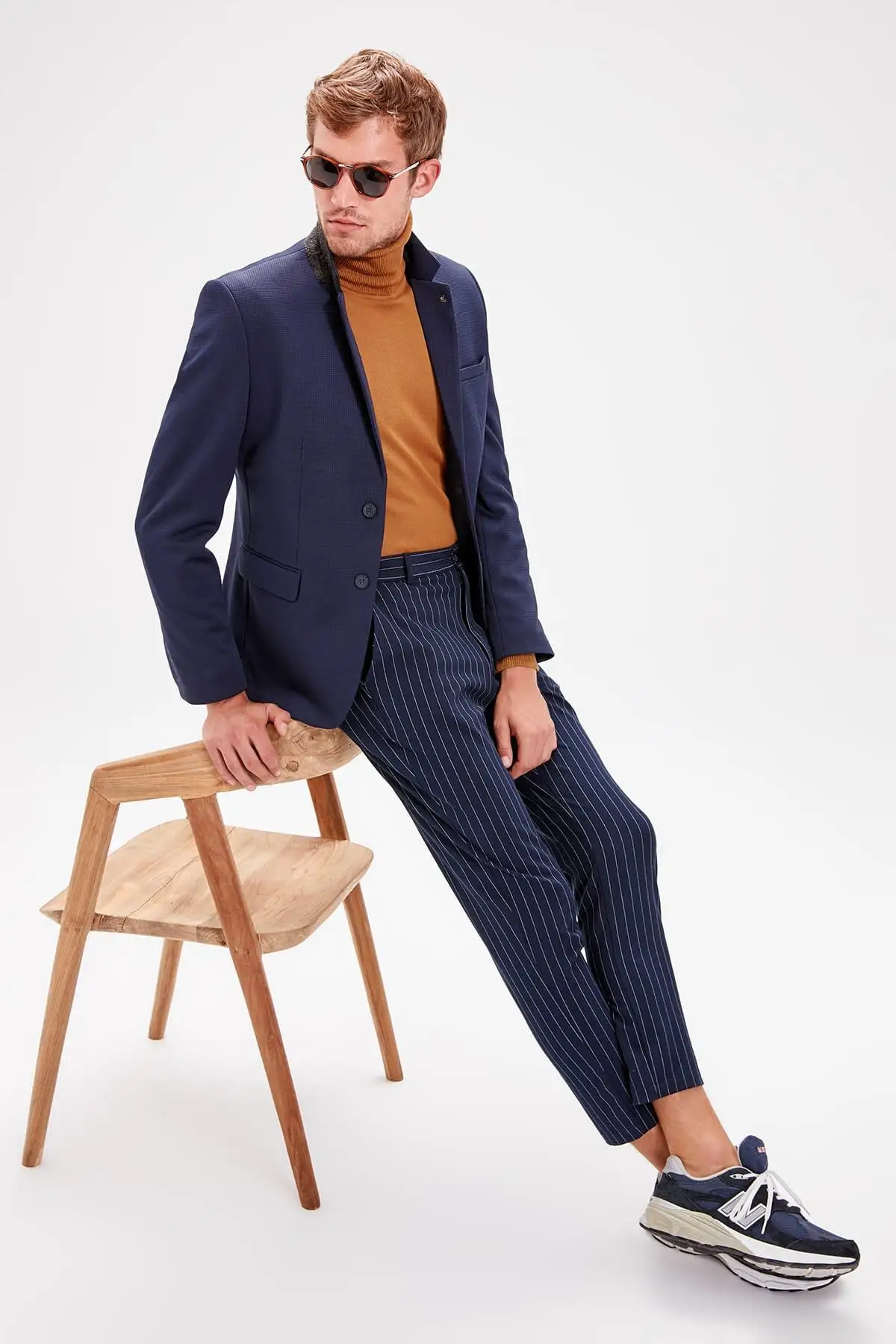 Trendyol темно-синие мужские двойные кнопки воротник Pin Slim Fit Куртка TMNAW20CE0018