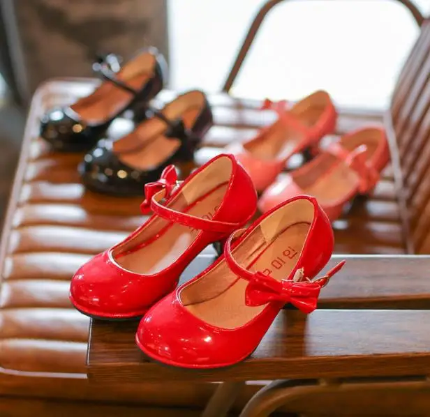 Spring Children Girls Leather High Heel Princess Dance Sandals Party Dress Wedding Shoes