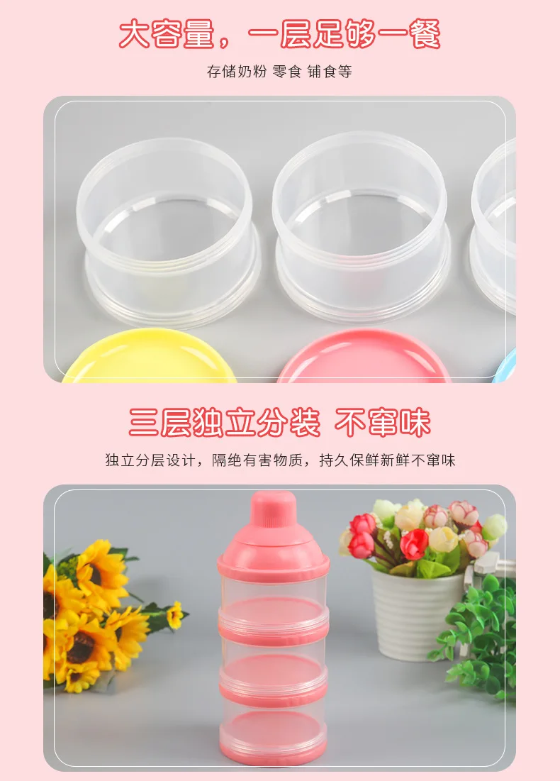 Portable Pink Plaid Three Layer Transparent Milk Box 3-layer Tape Compartment Milk Container Snack Box