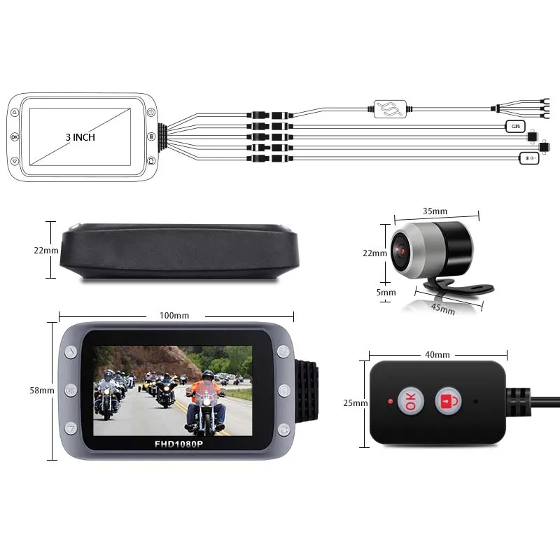 Sinairyu WiFi мотоциклетная dvr камера 1080P+ 1080P Full HD Передняя камера заднего вида Водонепроницаемая мотоциклетная камера gps регистратор рекордер коробка