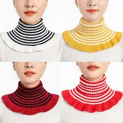 1PC Women Detachable Collar Striped Fake Neck Guard Thicken High-stretch Neck Warmer High-neck Versatile Collar