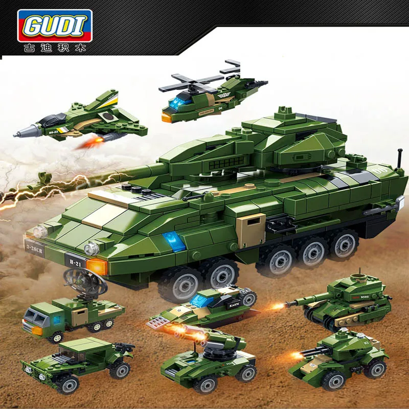 Goody 8716 stryker eight-in-one Военный танк серии детские маленькие частицы в сборе и вставлены строительные блоки подарок