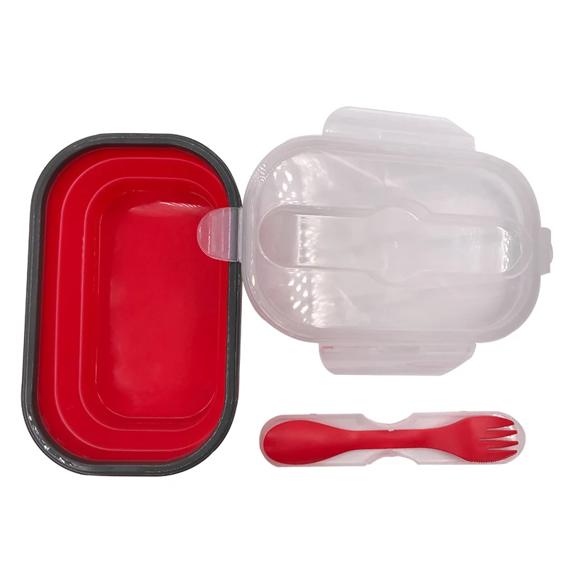 Red 800 мл силиконовые Bento Ланч-бокс прямоугольник складной пищевой Ланч-бокс портативный контейнер для еды Bento школьный контейнер для еды для детей - Цвет: Red