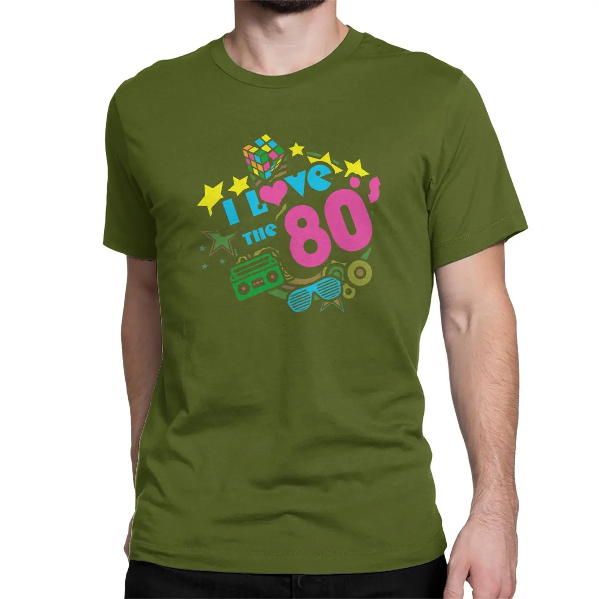 Футболки в стиле ретро с надписью «I Love The 80's», Мужская футболка, 1980, 40 лет, Подарочная футболка на день рождения, одежда с короткими рукавами - Цвет: Армейский зеленый