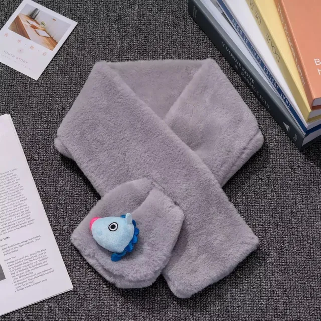 HQBTSCBulletproof Youth Group Cartoon scarf Korean imitation rex rabbit fur grass winter wild plush winter girls warm scarf C4-ma