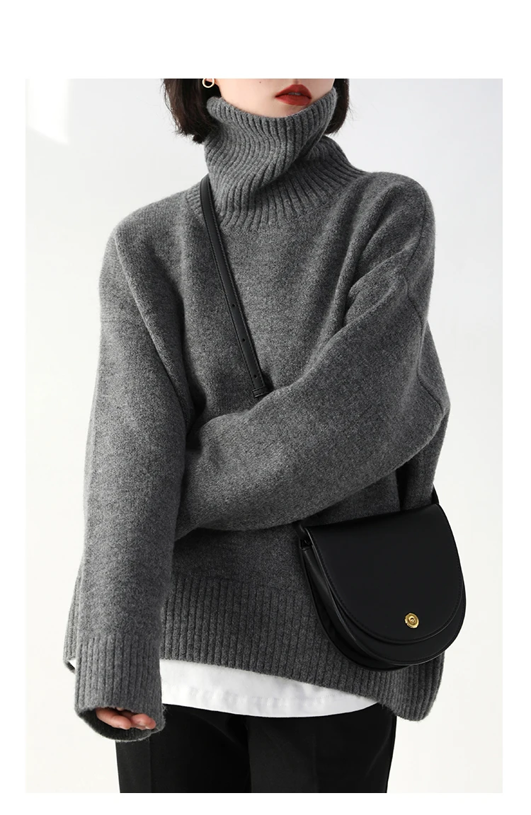 Loose Turtleneck Sweater Korean Women's Warm Solid Plus size Pullover Knitwear Basic Female Tops Autumn Winter Sweaters for Woman in Dark Gray grey