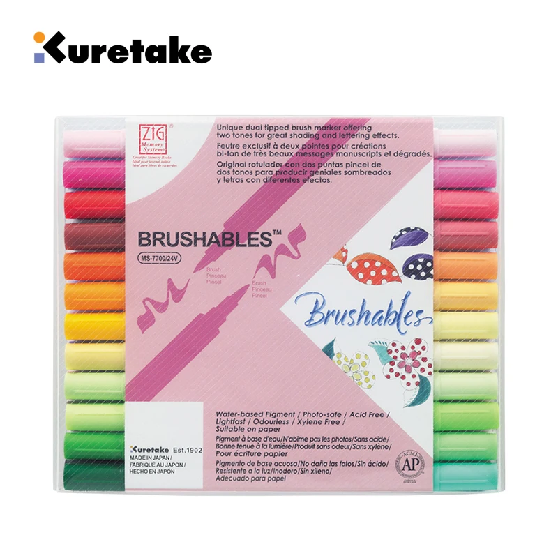 ZIG Kuretake Marker Pens MS 7700 Watercolor Brush Pens Waterproof BRUSHABLES Painting Twin Tip