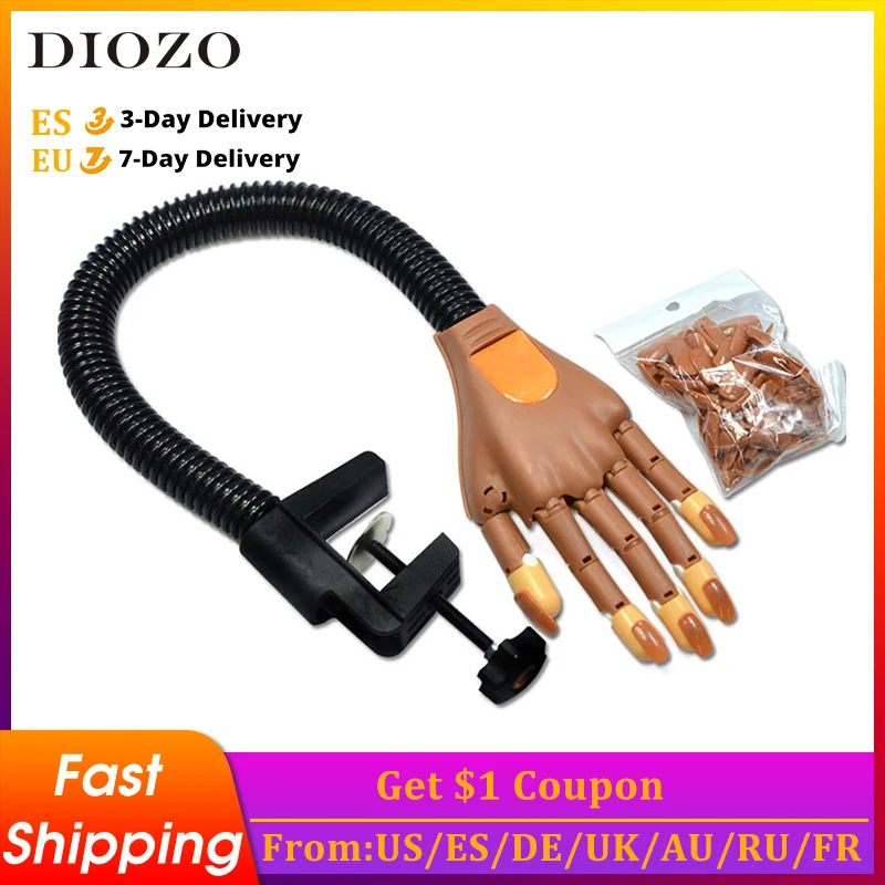 

DIOZO Professional Practice Hand With Nail Tips Fake Hand For Nail Practice Nail Art Equipment Model Flexible Training Hands