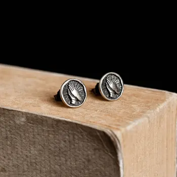 

925 Sterling Silver Earrings for Women Round Hands Stud Earrings Fashion Jewelry Party Wedding Jewelries Gothic Style Gifts