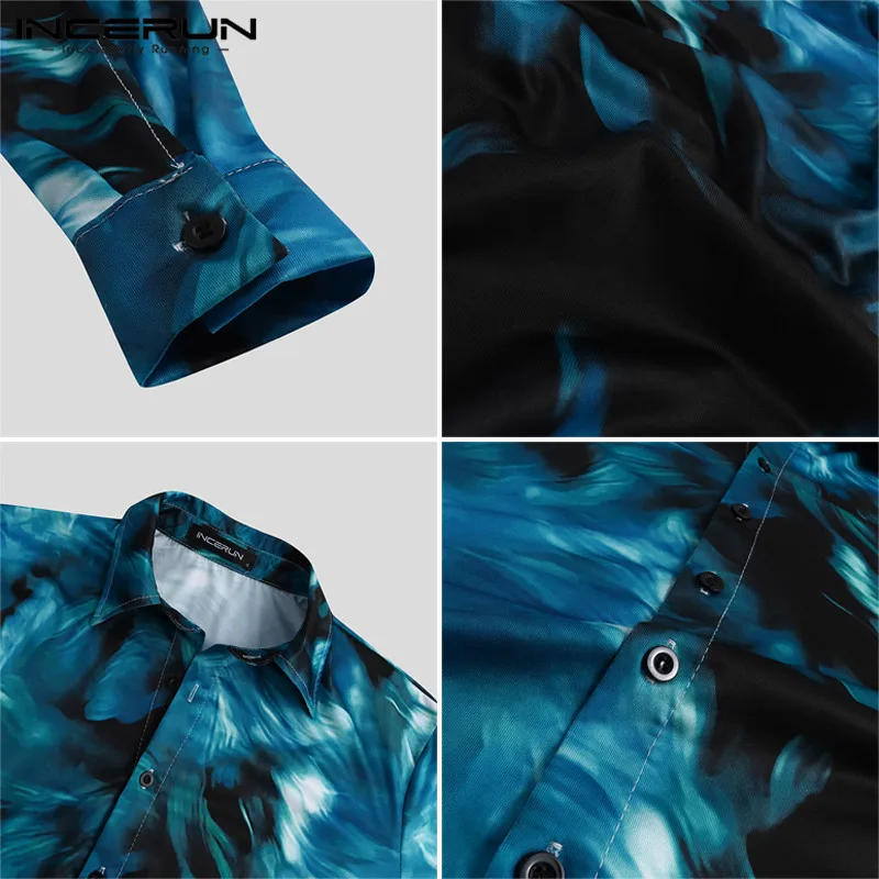 INCERUN, модная мужская одежда, рубашка с принтом, с отворотом,, длинный рукав, Camisa, фитнес, уличная одежда, Бизнес Стиль, повседневная, брендовая, рубашки для мужчин, S-3XL
