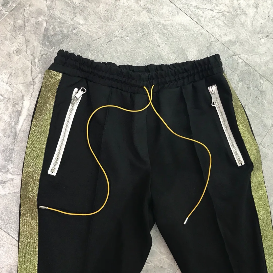 Лучшая версия Rhude сторона золотые полосатые женские мужские штаны для бега хип-хоп мужские повседневные спортивные штаны бегунов Rhude