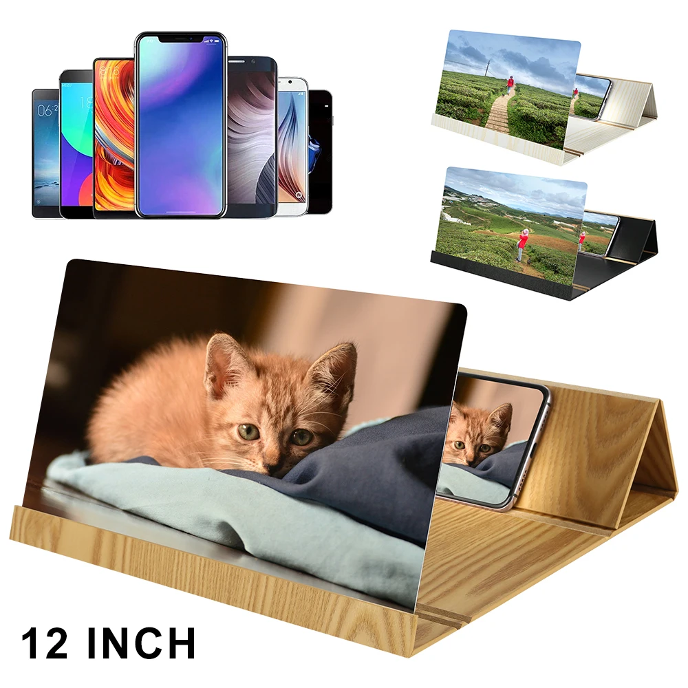 

12 inch Desktop Folding Wood Bracket Mobile Phone Screen Magnifier 3D HD Video Amplifier Smartphone Holder Stand