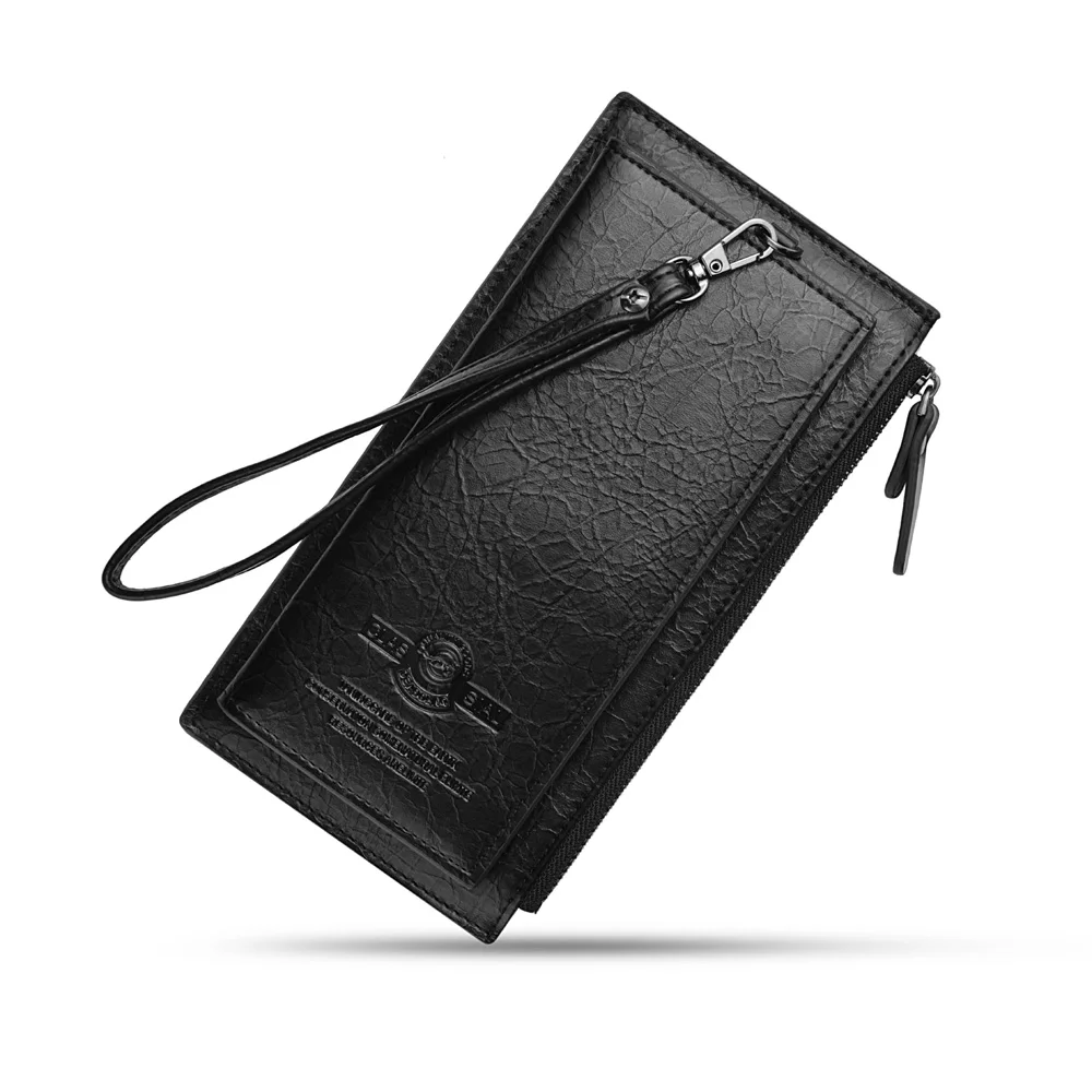 

Hot Men's Long Wallet European and American Style Retro pu Soft Leather Handle Carrying Handbag