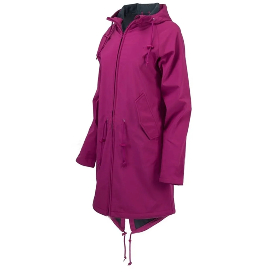 Jaycosin Fashion Women Winter Warm Solid Rain Jacket Outdoor Hoodie Coat Stylish Long Sleeve Comfortable Windproof Long Coat18#4