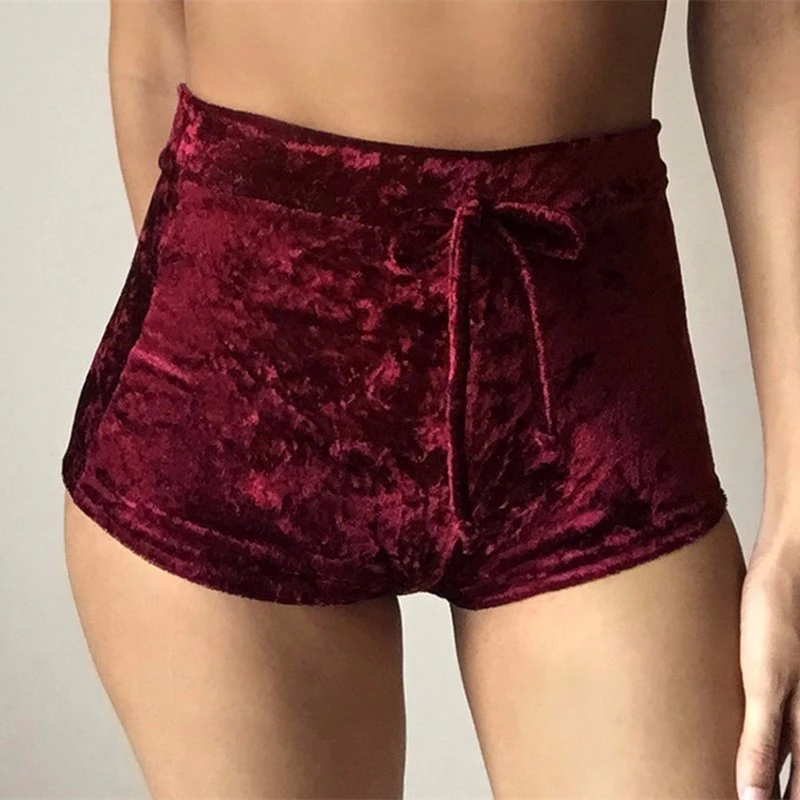 

S-XL women velvet drawstring shorts plus size casual high waist 2018 winter sexy skinny booty shorts feminino