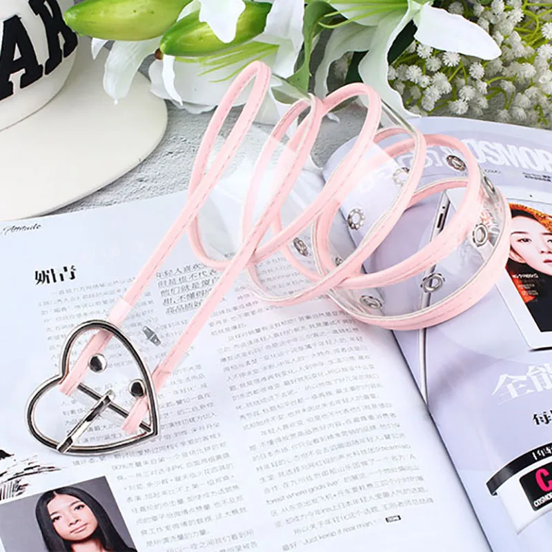 pink 1 Прозрачный женский пояс, женское сердце, Круглый квадратный пояс с металлической пряжкой, женский джинсовый пояс для платья ceinture femme - Цвет: pink 1