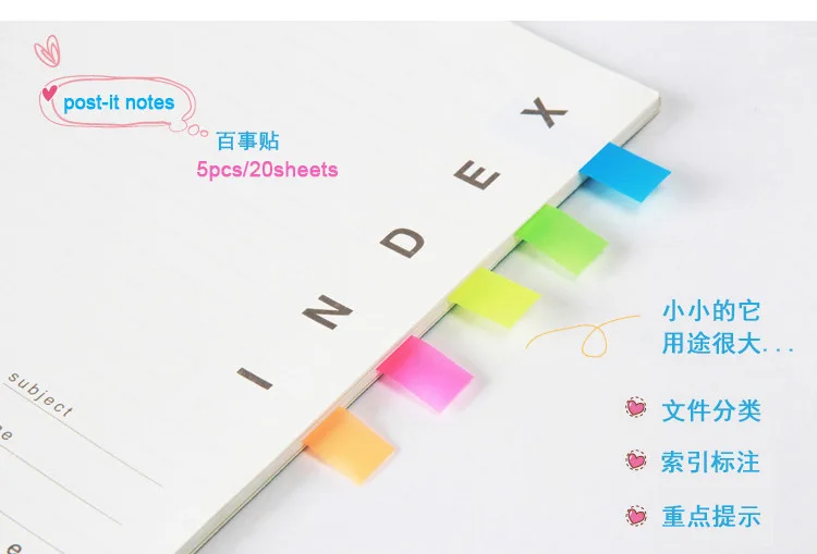 Deli 9060 Color Fluorescent Stick Label Directive to Stick Sticky Notes Note Fluorescent Film 5-Color Stickers