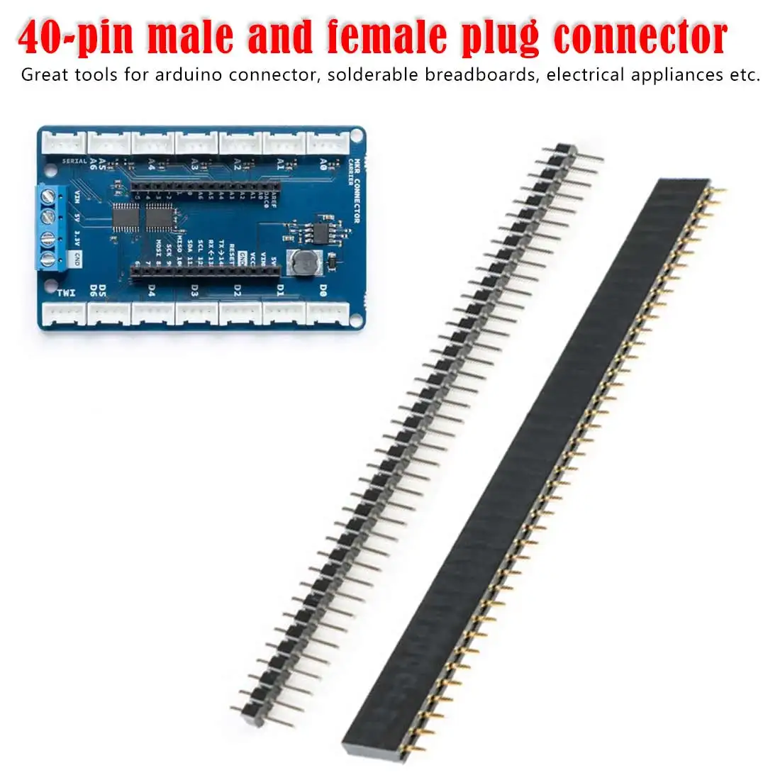 

10pcs 40 Pin 1x40 Single Row Male and Female 2.54 Breakable Pin Header PCB JST Connector Strip for Arduino Black