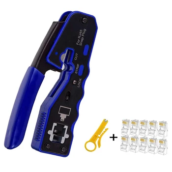 

for RJ45 Crimper Tool Kit, All-In-One Stripper Cutter Crimper Tool for RJ45 Cat6 Cat5 Cat5E Pass-Thru Connectors with 10 Pieces