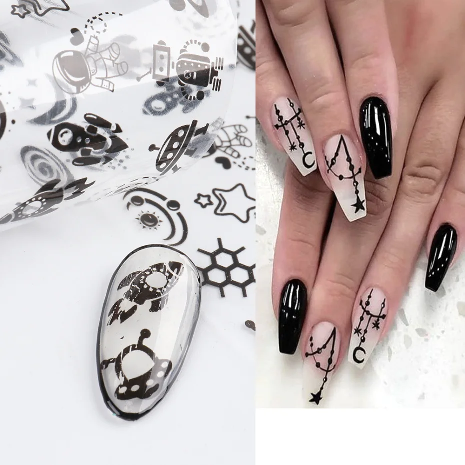 Black Nail Foil Butterfly Flower 4-4