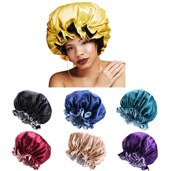 

Adjustable Reversible Satin Bonnet Hair Caps Double Layer Sleep Night Cap Head Cover Hat Curly Springy Hair Accessories Styling