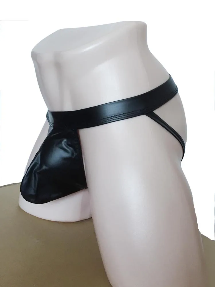 Sexy Men Faux Leather Wet Look Jockstrap G-String Underwear Leg Straps Open Butt Brief Thong Gay Fetish Wetlook Bikini Bottom