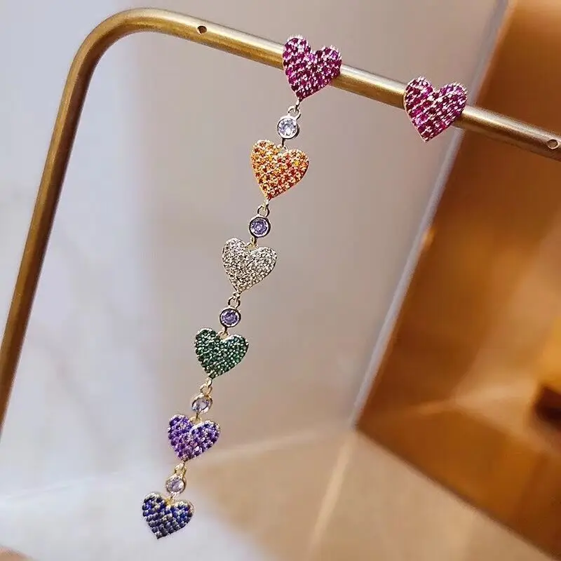 

Trendy Crystal Heart Women Dangle Earrings Fashion Colour Love Asymmetric Long Earrings Womens Earrings In Jewelry