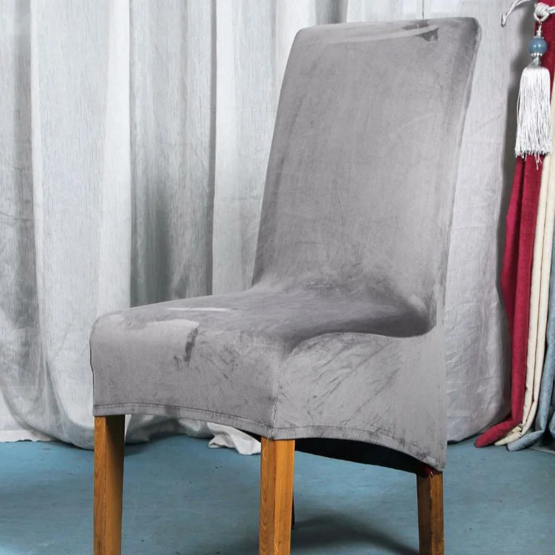 style1 Solid Color Kitchen Dining Chair Cover Spandex Office Chair Slipcover Velvet Plush Strench Chair Cover Hotel Party Banquet Decor - Цвет: style1