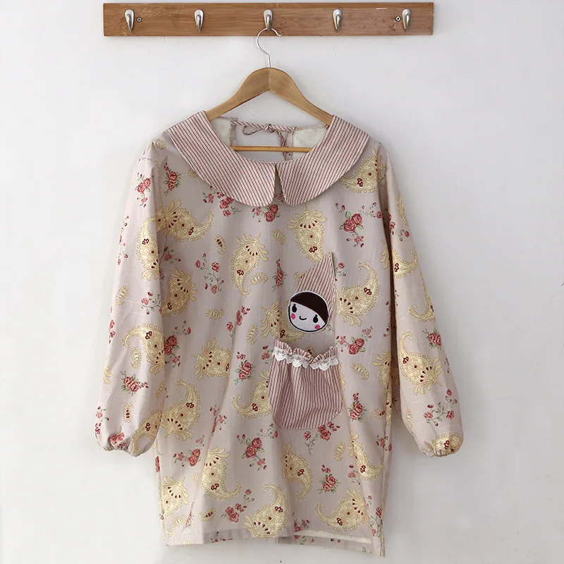 

Kitchen Apron Cute Household Fashion Women's Pure Cotton Cloth Pure Cotton Long Sleeve Oil Resistant Volkswagen Anti Wear Work C
