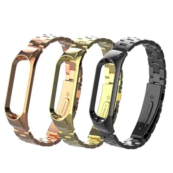 

For Xiaomi 4 Mi Band 4 Bracelet Metal Strap Single Elastic Buckle Metal Shell Color Solid Three Beads Wrist Band Straps