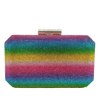 

Boutique De FGG Diamond Rainbow Bag Women Crystal Evening Clutch Bag Wedding Purse Party Cocktail Rhinestone Box Handbags
