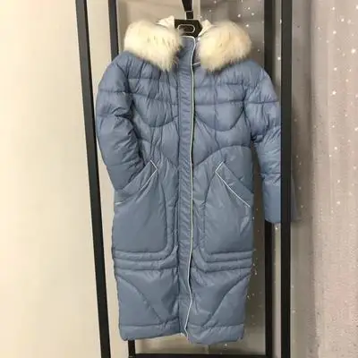 blue Зимняя длинная куртка-пуховик для женщин с воротником из натурального меха енота, модное зимнее пуховое пальто с капюшоном, женская теплая парка, куртка для женщин - Цвет: blue